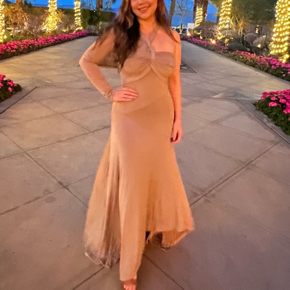 Elegant Tan Evening Dress - Picture 3 of 4